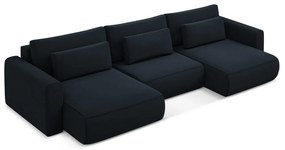 Sötétkék bársony kinyitható-tárolóhelyes (U alakú) sarokkanapé Kapua – Makamii