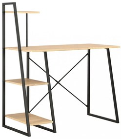 fekete és tölgyszínű íróasztal polcrendszerrel 102x50x117 cm