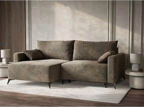 Barna zsenília kinyitható-tárolóhelyes sarokkanapé (bal oldali-heverő résszel) Leon – Maison de Rêve