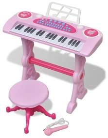 vidaXL Játék 37 billentyűs zongora székkel és mikrofonnal rózsaszín