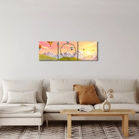 Léggömbök képe a táj felett (órával) (90x30 cm)