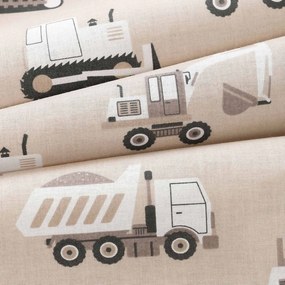 Goldea gyerek körgumis pamut lepedő kiságyba - teherautók és markolók bézs alapon 60 x 120 cm