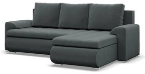 Tokio sarokkanapé, 2 ágyneműtartóval, bársony, jobboldali, szürke