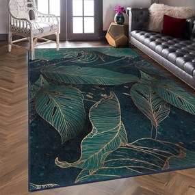 Petróleum színű mosható futószőnyeg 80x200 cm Midnight Jungle – Mila Home