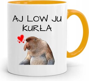 Sárga Bögre Valentin Napra Aj Low Ju Tyúk Ajándék fényképes nyomtatással