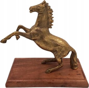 Arany alumínium ló figura fa alapon dekoráció