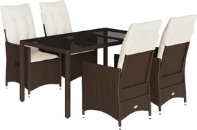 vidaXL 5 részes barna polyrattan kerti étkezőgarnitúra párnákkal