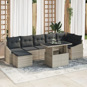 Kerti kanapé szett 8 darabos szett Szürke Rattan Kerti kanapé