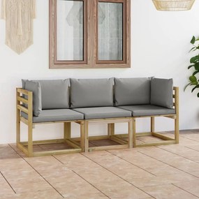vidaXL háromszemélyes kerti kanapé szürke párnákkal