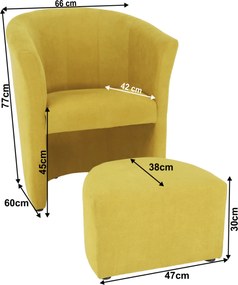 Klub fotel puffal, mustár, ROSE