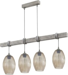 BRILAGI - Zsinóros csillár WOOD GLASS 4xE27/60W/230V fenyő/szürke/füstbarna