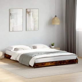 füstös tölgyszínű szerelt fa és fém ágykeret 120 x 200 cm