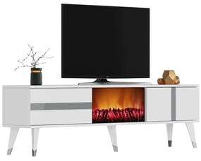 TV asztal/szekrény kandallóval Vekika 3 (fehér + ezüst) . 1095530
