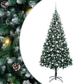 vidaXL Mű karácsonyfa 300 LED-del Zöld 210 cm PVC és Acél és Műanyag
