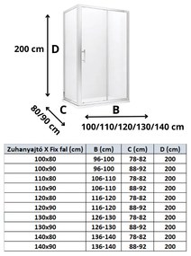 Stuxi Delhi 120x90 aszimmetrikus szögletes tolóajtós zuhanykabin 6 mm vastag vízlepergető biztonsági üveggel, krómozott elemekkel, 200 cm magas