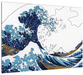 Kép - japán rajz, hullámok (üvegen) (70x50 cm)