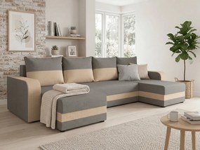 Ágyazható U alakú kanapé VALERIO 305x140 cm, világosszürke/bézs színű