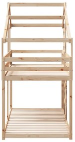 fehér tömör fenyőfa ágy emelettel és tetővel 75 x 190 cm