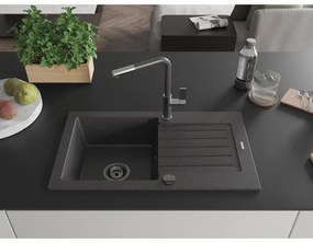 Mexen Pablo, 1 kamrás gránit mosogató 752x436x161 mm és Flora mosogató csaptelep, fekete foltos, 6510-76-670401-08-B