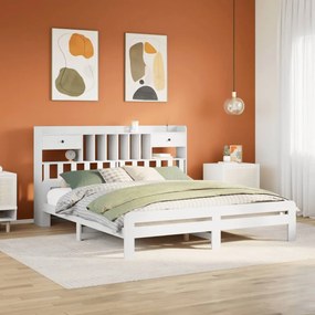 fehér tömör fenyőfa könyvespolcos ágy matrac nélkül 180x200 cm
