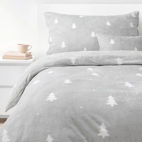 Goldea karácsonyi mikroplüss ágyneműhuzat deluxe - fehér fák szürkén 140 x 200 és 70 x 90 cm