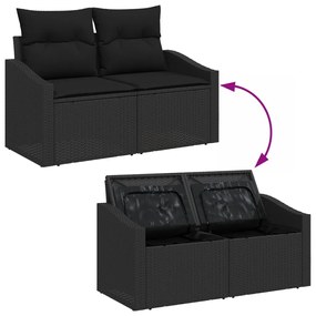 Kerti Kanapé Szett 6 Darabos Fekete Műanyag Rattan, Szövet, Acél