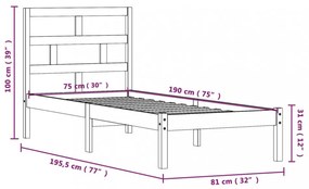 fekete tömör fa ágykeret 75 x 190 cm (Small Single)