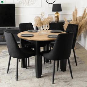 szett étkezőasztal HARRY 102-142 cm artisan tölgy/fekete és 4 szék BARI fekete