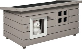 PawHut Macska Ház Aszfalt Tetővel, Ablakos Macska Bújóhely Kutyák Számára - Télálló Fenyő Szürke Fekete 87 x 52 x 44 cm | Aosom