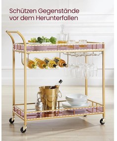 Zsúrkocsi, felszolgáló kocsi tükrös polccal 80 x 77,5 x 38 cm, arany