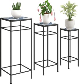 Outsunny 3 részes Virágtartó, 71 cm magas Virágtartó Beltérre, Fém Virágszekrény, 3 különböző méretű Virágtartó, Virágszék, Virágcserép állvány Nappal