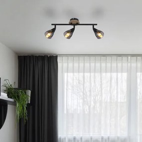 Globo 54311-3 Spotlámpa matt fekete fém, barna fa, füstszínű üveg, HxSzxM.: 420x100x195mm, nem tartozék: 3x E14 25W 230V