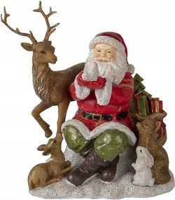 Dekoratív Mikulás-szobor állatokkal