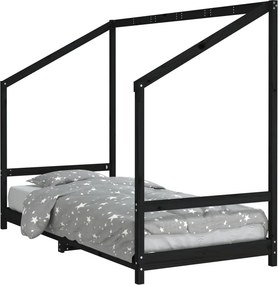 vidaXL fekete tömör fenyőfa gyerekágykeret 90 x 190 cm