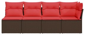 4 személyes barna polyrattan kerti kanapé párnákkal
