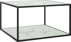 vidaXL fekete dohányzóasztal fehér márvány mintás üveggel 90x90x50 cm