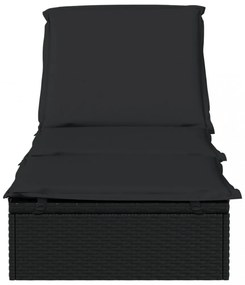 1 db fekete polyrattan napozóágy párnával 201 x 55 x 62 cm