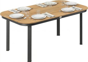 Outsunny 6 személyes kültéri étkezőasztal — WPC lécezett asztallap, porfestett fémváz, barna, 155 x 88 x 72 cm | Aosom