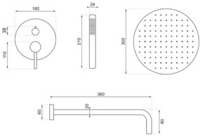 REA-P8809 - LUNGO zuhanyszett falba építhető csapteleppel, szálcsiszolt réz