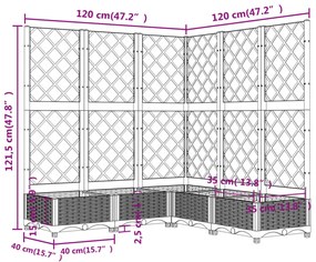 világosszürke PP rácsos kerti ültetőláda 120 x 120 x 121,5 cm