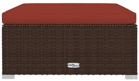 Barna polyrattan kerti lábtartó párnával 70 x 70 x 30 cm