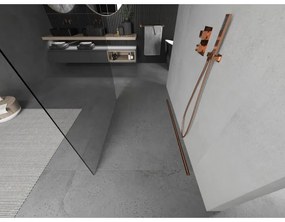 Mexen Kioto, átmenő zuhany paraván 140 x 200 cm, 8mm átlátszó üveg, 2x rose gold stabilizáló távtartó, 800-140-002-60-00
