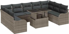 vidaXL Kerti Kanapé Szett párnával 10 pcs Szürke Poli rattan