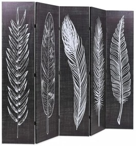 fekete-fehér toll mintás paraván 200 x 170 cm