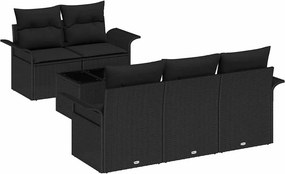 vidaXL Kanapé Szett párnával 6 pcs Fekete polirattan