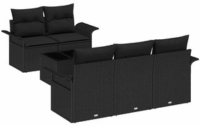 vidaXL Kanapé Szett párnával 6 pcs Fekete polirattan