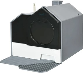 PawHut Macska Alomozó Doboz Alsó Tálcával, Lapáttal, Szűrővel, Fedett WC Macskák Számára 8 kg-ig, ABS, Műanyag, Szürke 47 x 45 x 42 cm | Aosom
