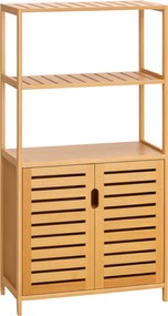 Kleankin Fürdőszoba Szekrény 2 Nyitott Polccal és 2 Ajtós Szekrénnyel, Helytakarékos Bambusz Szekrény 60x30x120cm, Természetes | Aosom