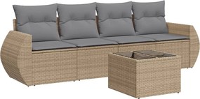 vidaXL 5 részes bézs polyrattan kerti ülőgarnitúra párnákkal