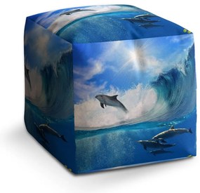 Cube zsámoly delfinek a hullámokban, kék